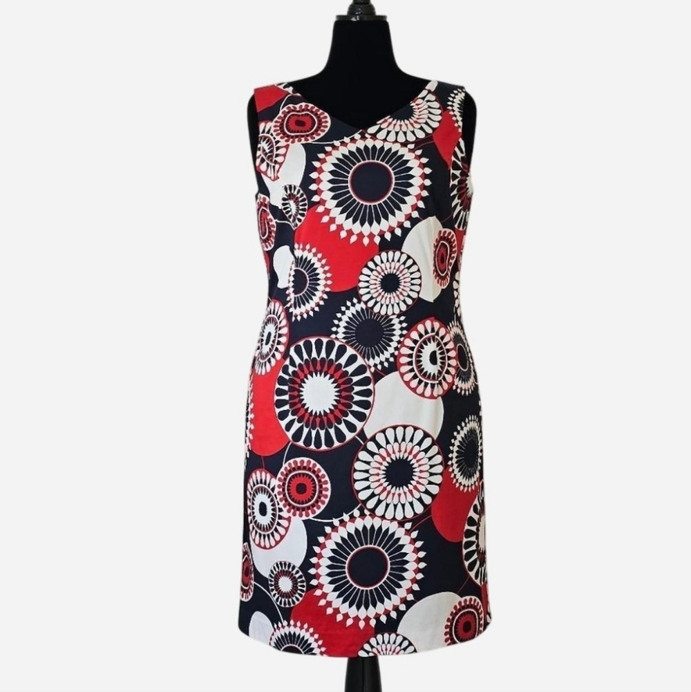 TALBOTS Women's Size 14‎ Multicolor Geometric Print Sleeveless Sheath Dress